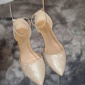 Gold Glitter Ankle Strap Flats